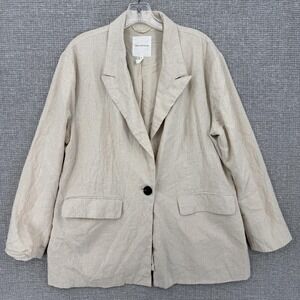 Avec Les Filles Blazer Mens XL Beige Linen Lined Single-Breasted‎ Overcoat
